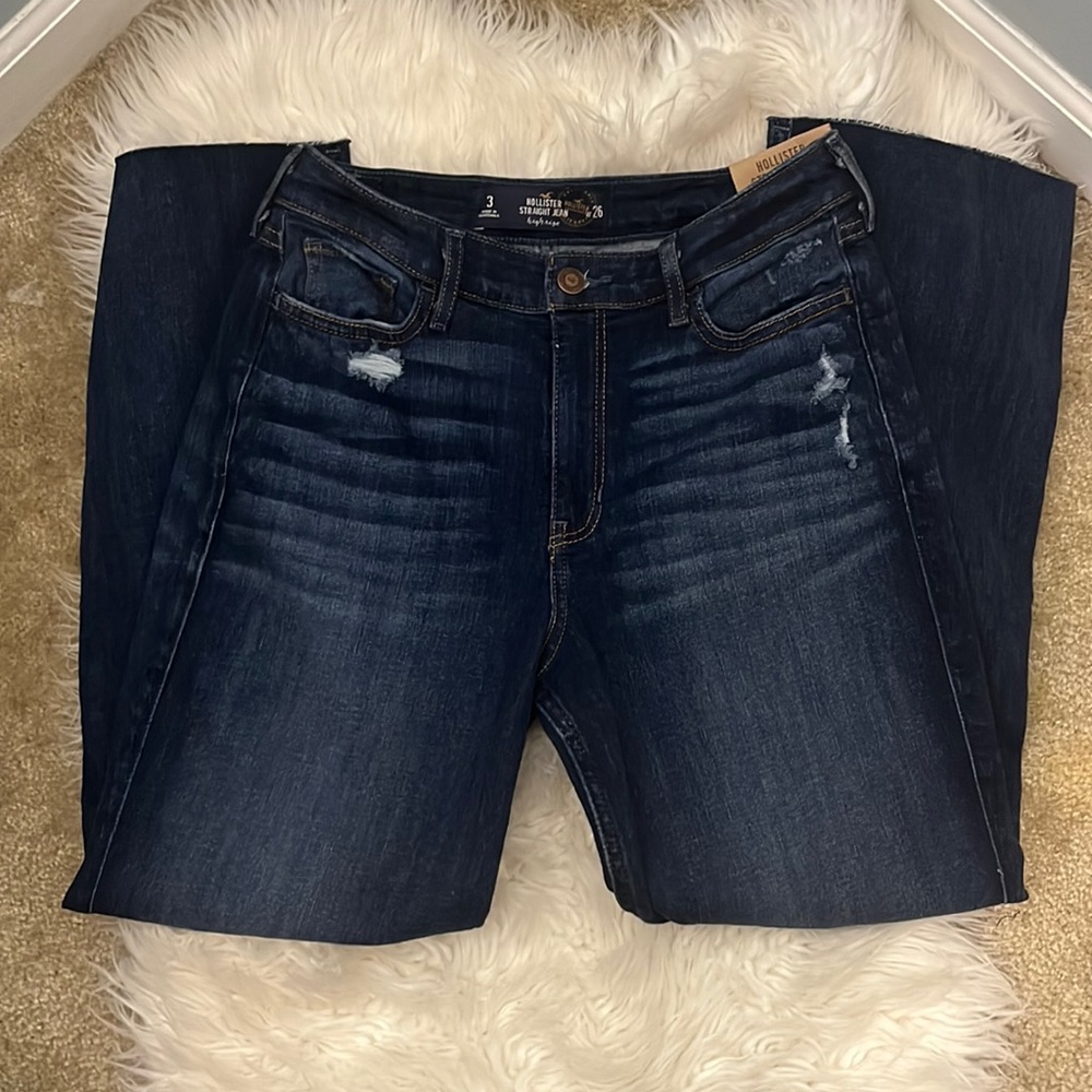 • Hollister High Rise Jeans Distressed Ripped Straight Leg New With Tags